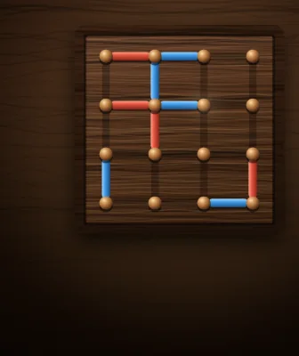 Dots & Boxes cover: red and blue lines between wooden dots