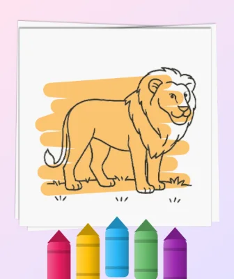 Keleme Coloring Book cover: a lion drawing being coloured
