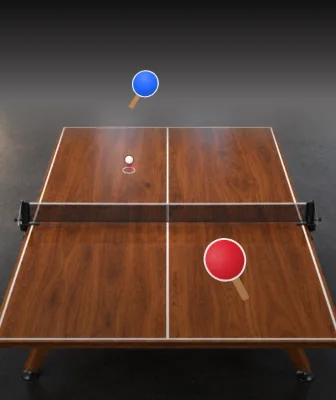Rally Club 3D cover: a wooden table tennis table with two paddles