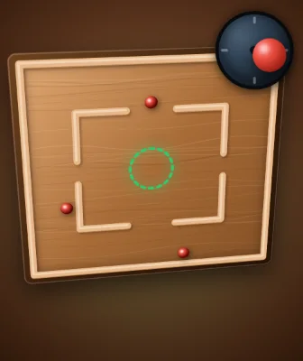 Tilt Maze cover: a wooden maze board with red balls